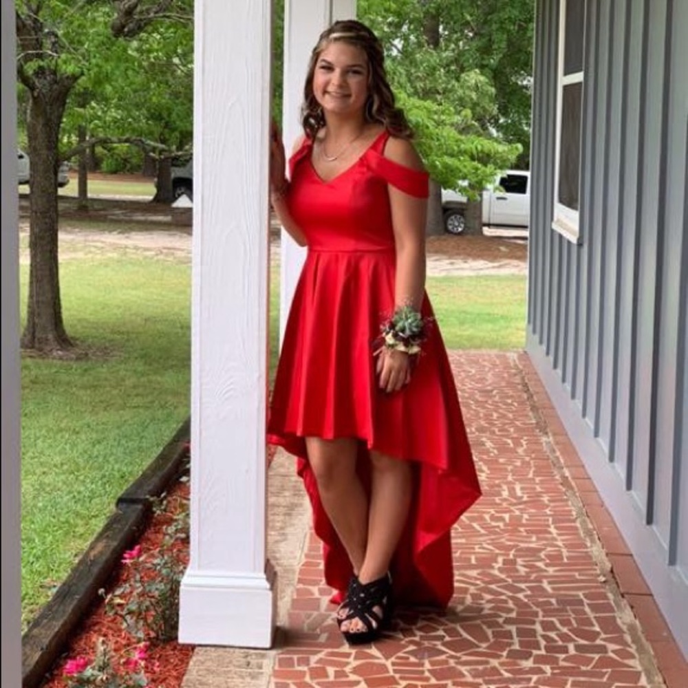 Red high low prom dress